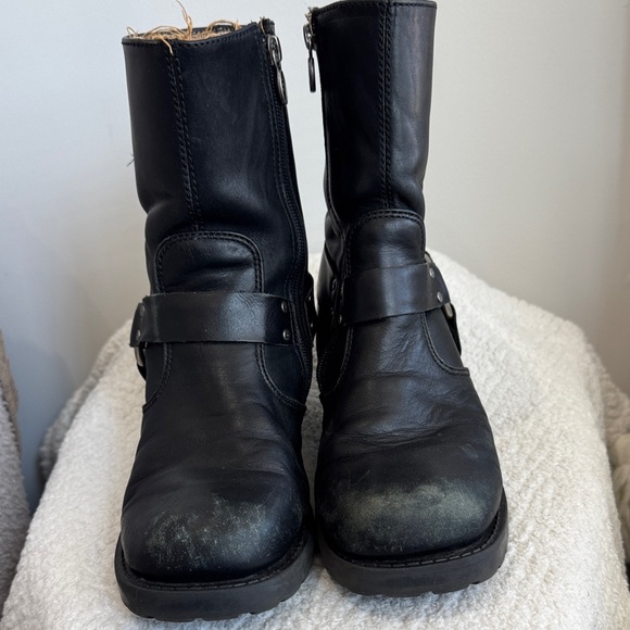 Harley-Davidson Women’s Black Leather Harness Moto Boots with Zip Sz 8.5 - Picture 3 of 10